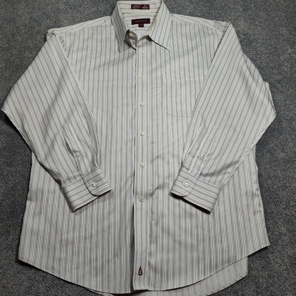 Nordstrom Shirt Mens 16.5 32 Striped Tailored Fit Smartcare Wrinkle Free Dress
